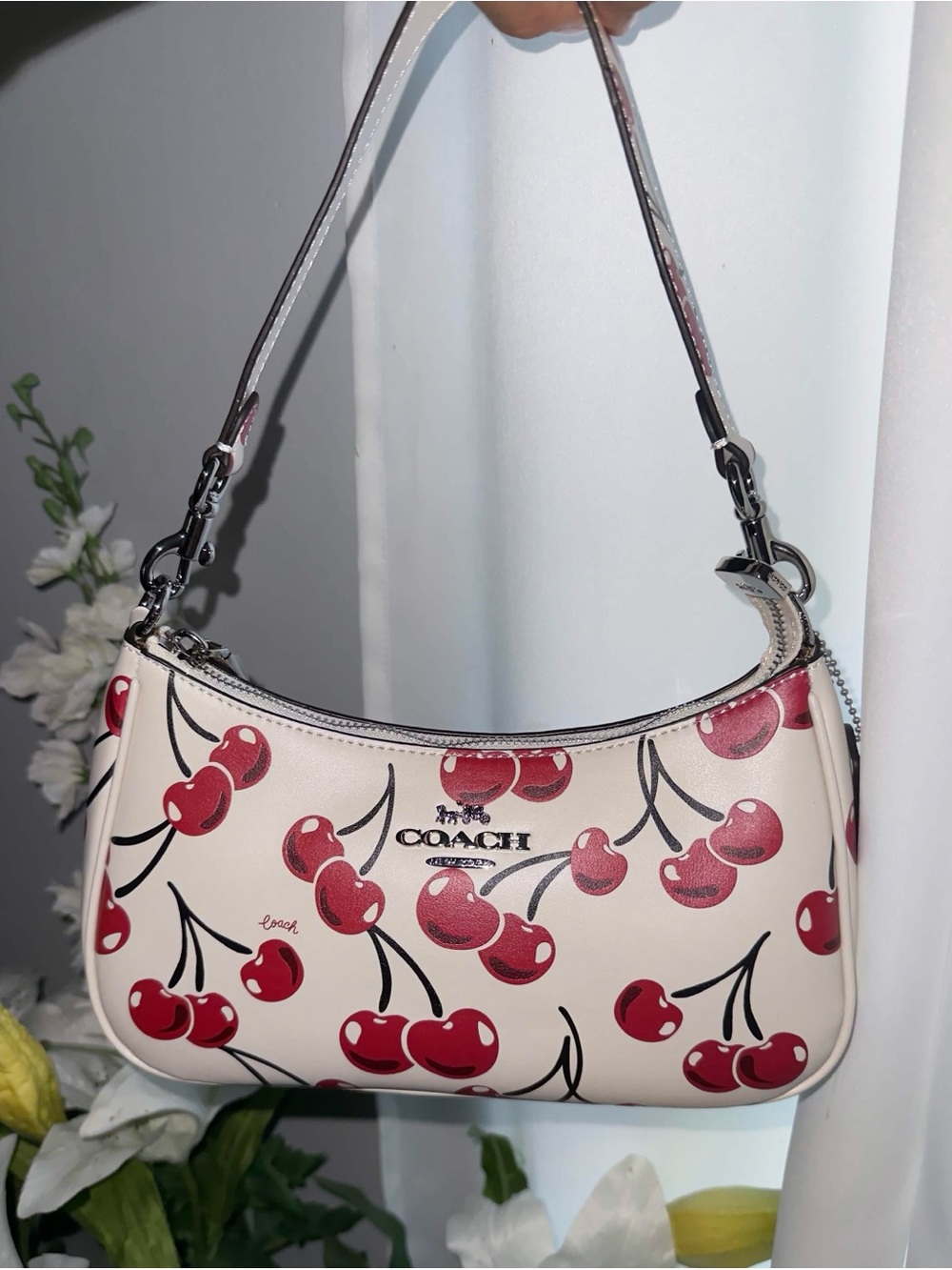 Coach Teri Cream Shoulder Bag with Red Cherry Print